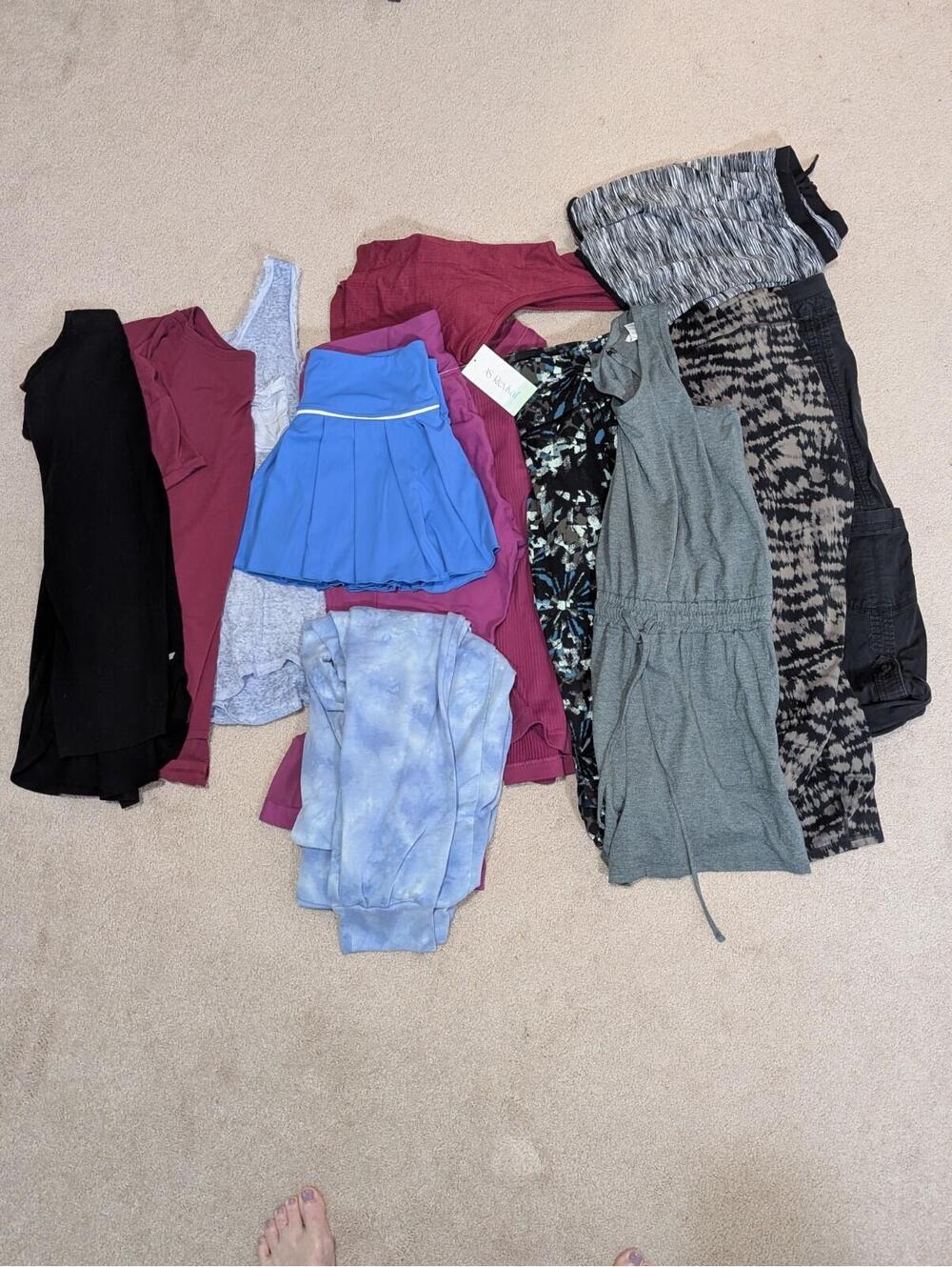 Lot Of 13 Women's Size L Or XL Clothes, Pants, Shirts, Romper, Skirt, Shorts